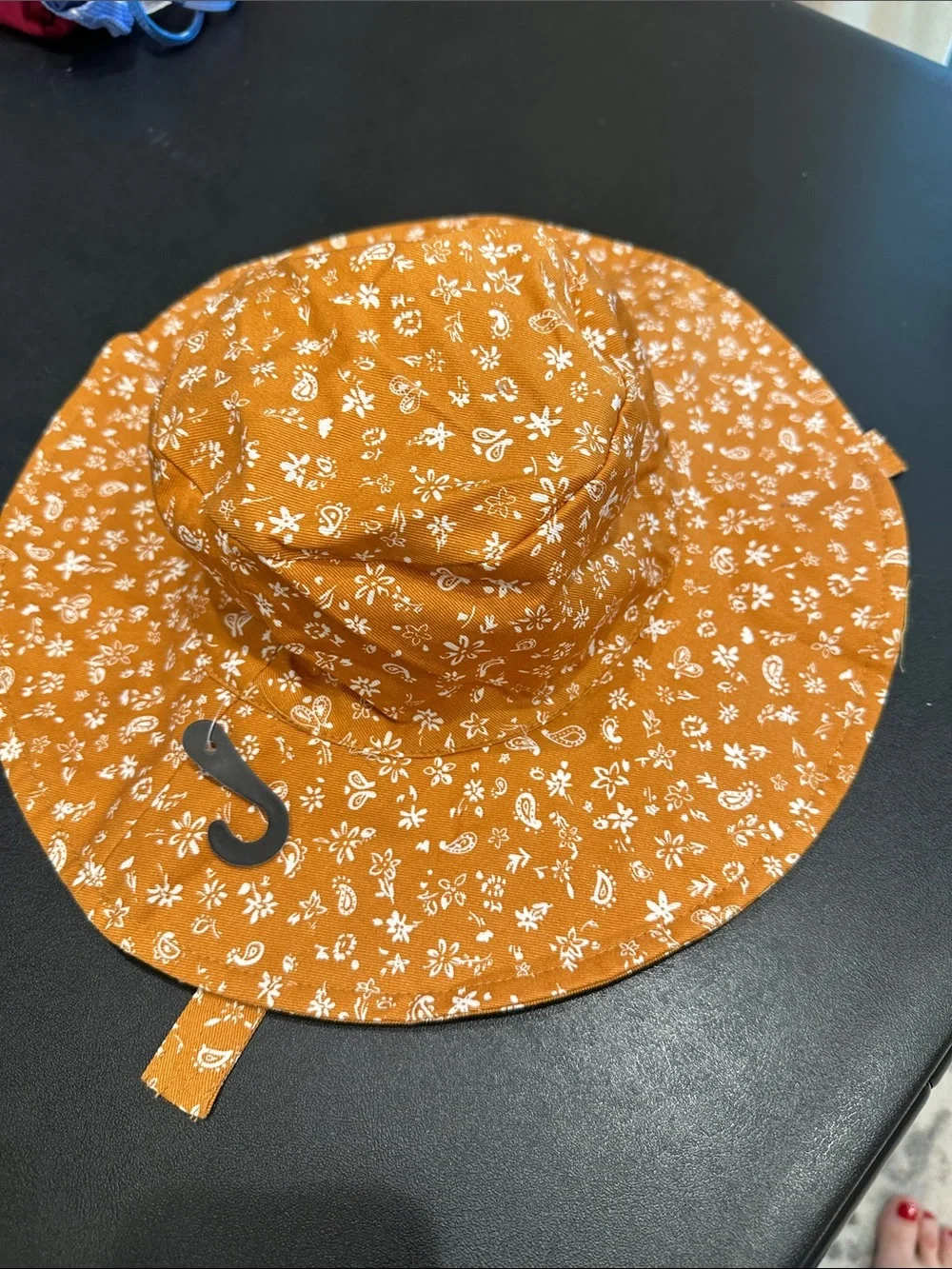 ZARA Rust-Orange Floral Tie-String Hat